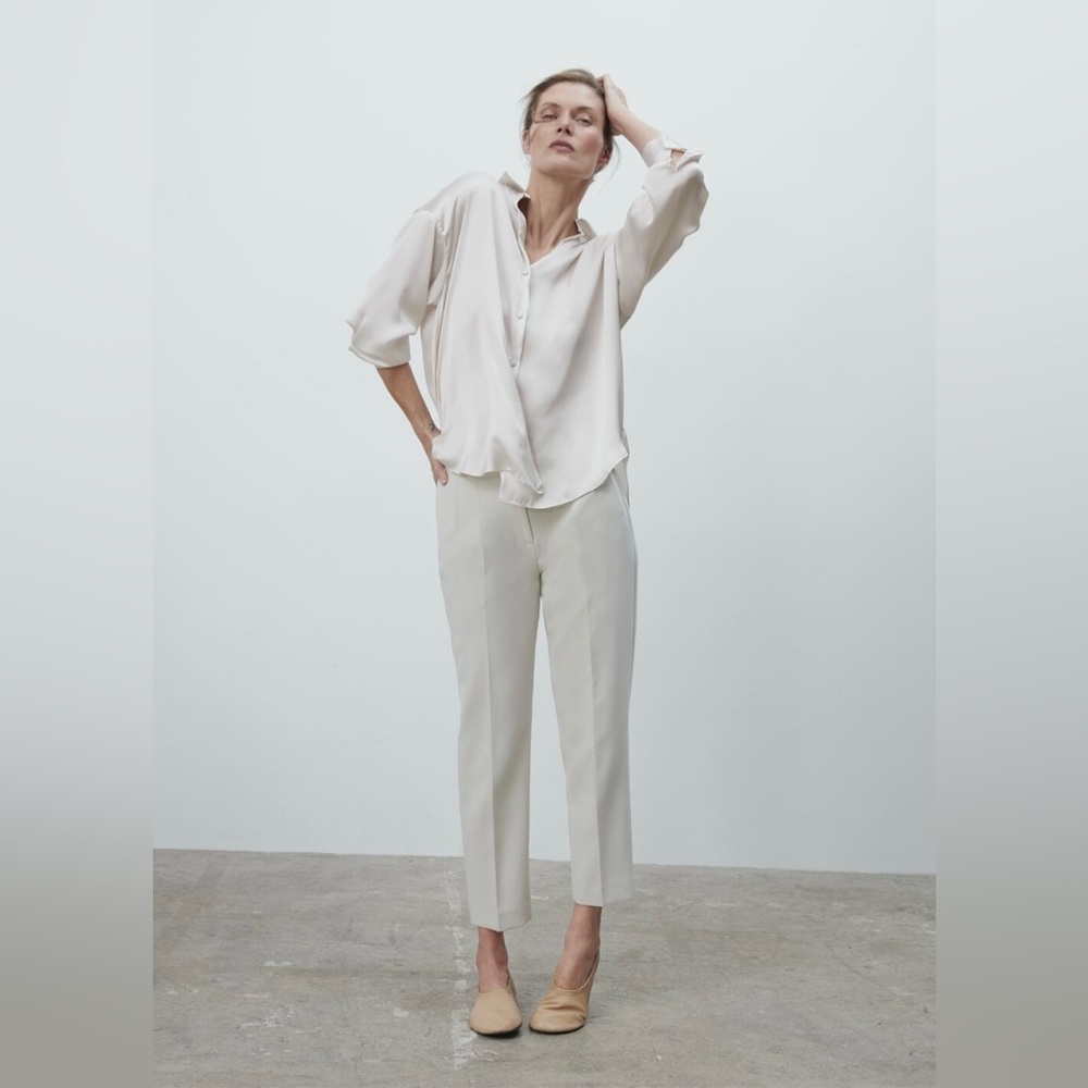 Zara satin effect blouse, oyster white, size s